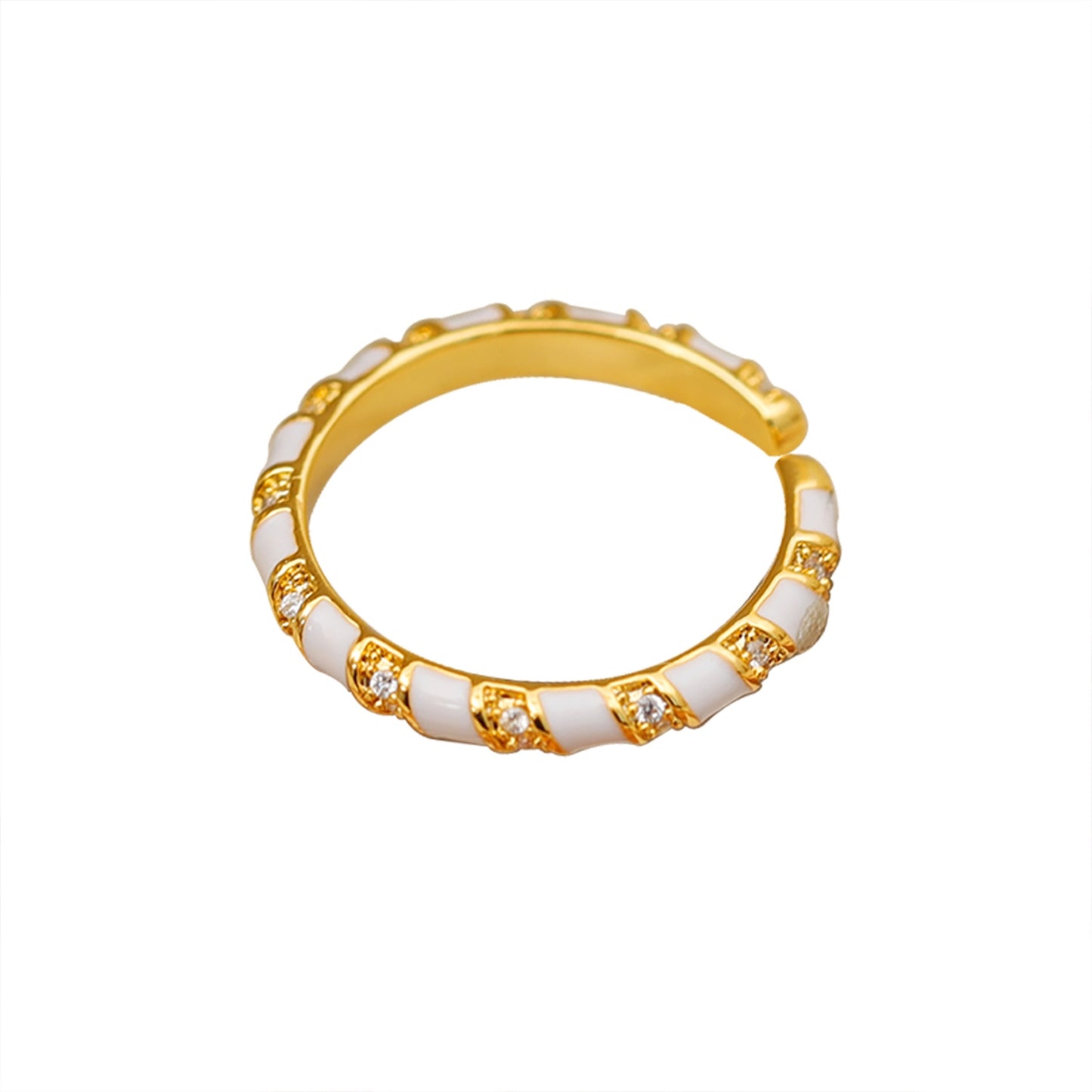 Minimalist Color Block 18K Gold Plated Open Ring with White Enamel Detailing