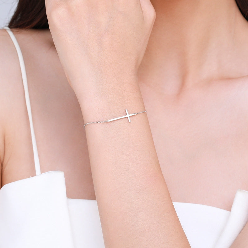 Sterling Silver Cross Bracelet - Minimalist Versatile Fashion Jewelry Wholesale