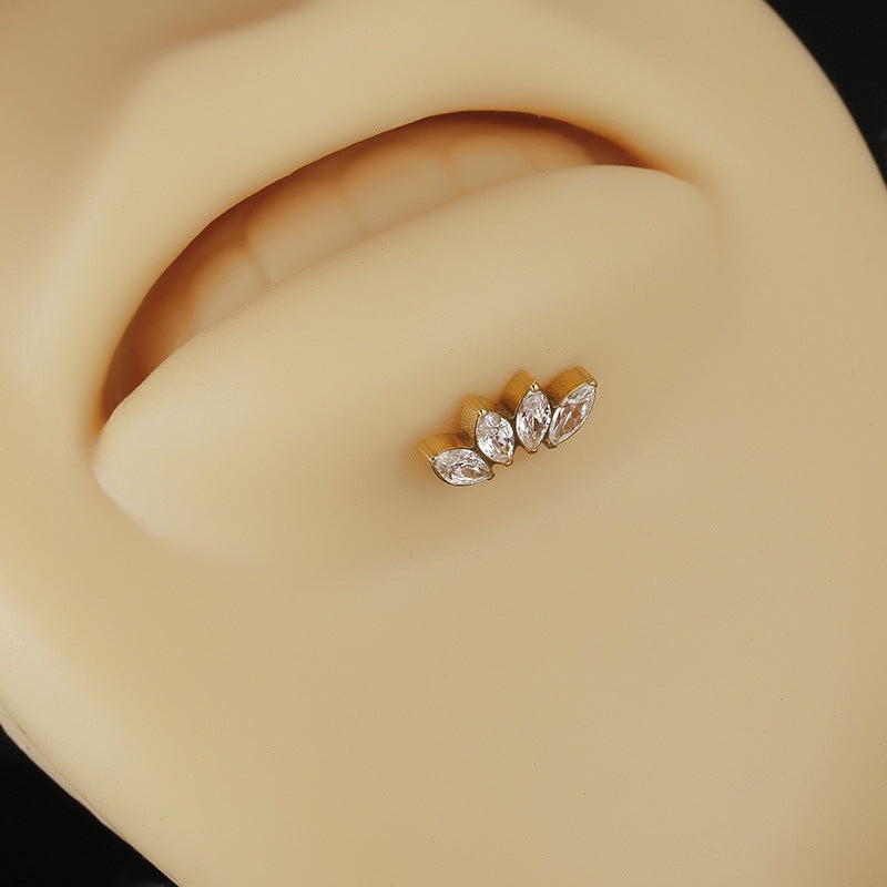 Simple Leaf Titanium Steel Zircon Lip and Ear Stud