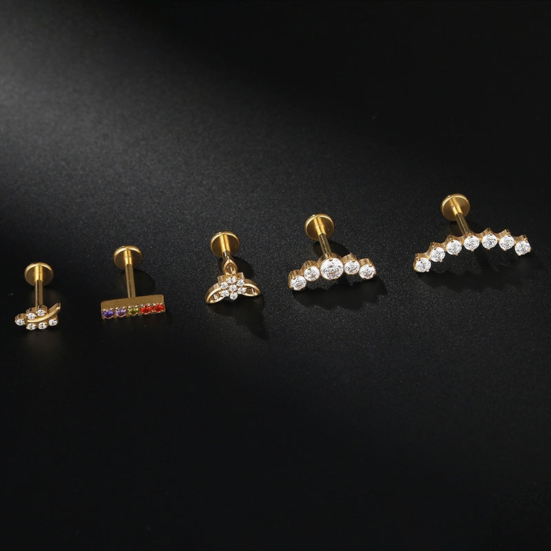 Simple Leaf Titanium Steel Zircon Lip and Ear Stud