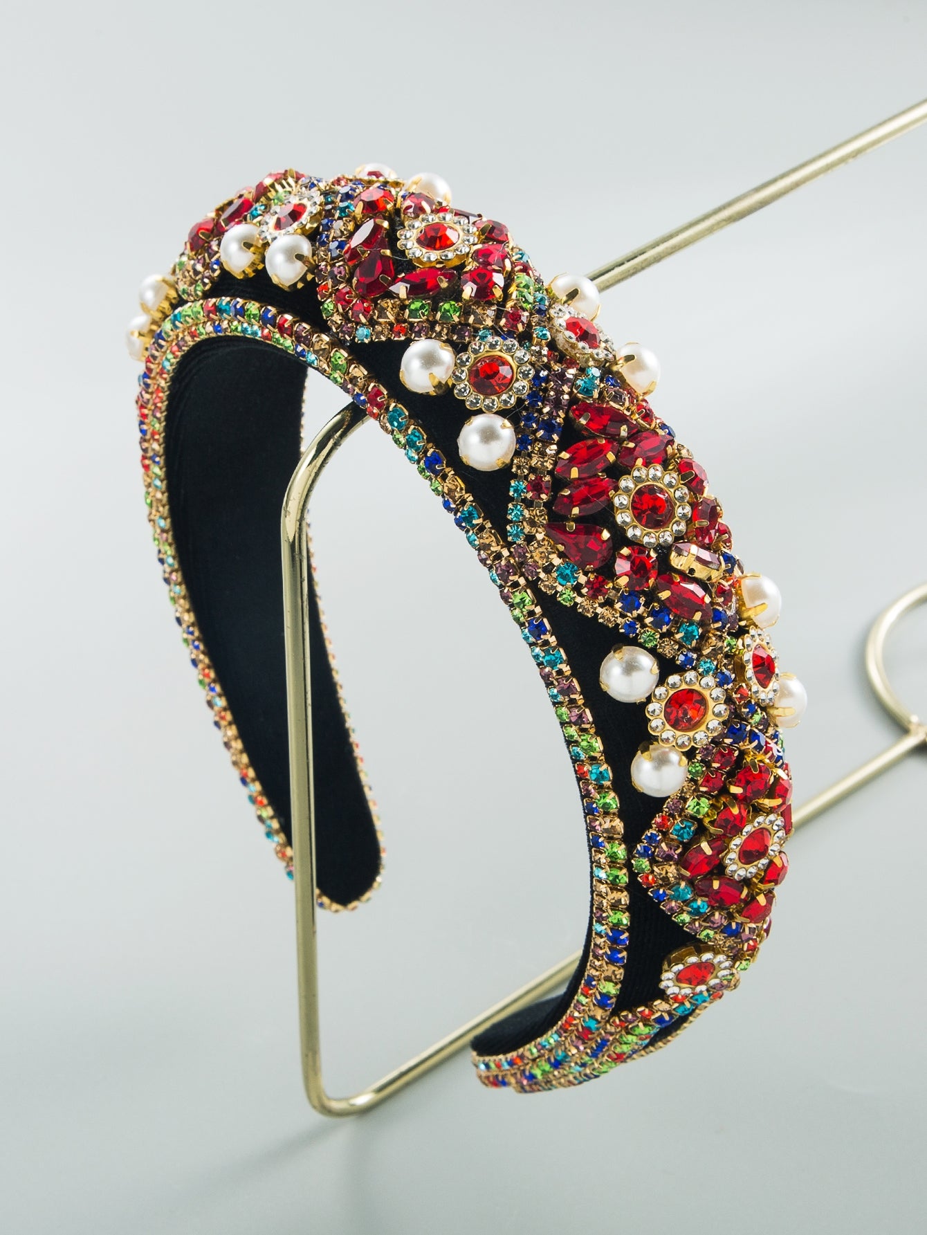 Women's Vintage Rhinestone Pearl Baroque Sponge Headband