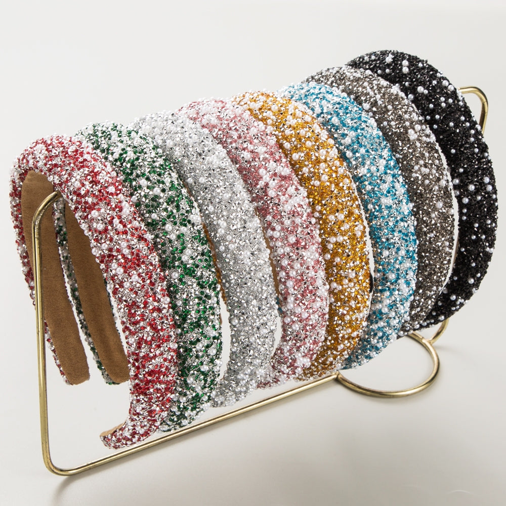 Women's Baroque Color Block Rhinestone Pearl Hairband