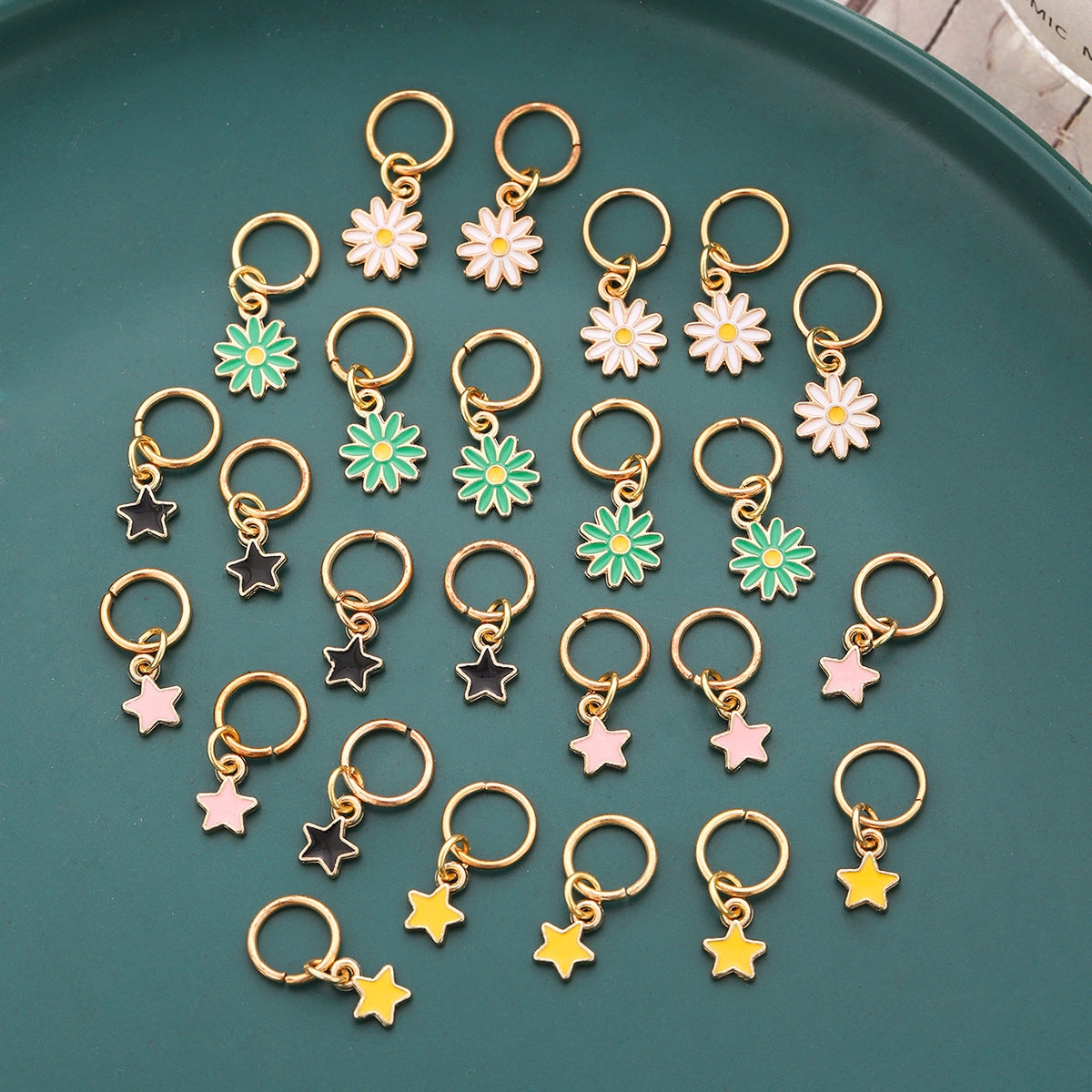 Women's Modern Star Flower Hair Accessories Set - Alloy Plated Hair Buckle & DIY Hair Rings