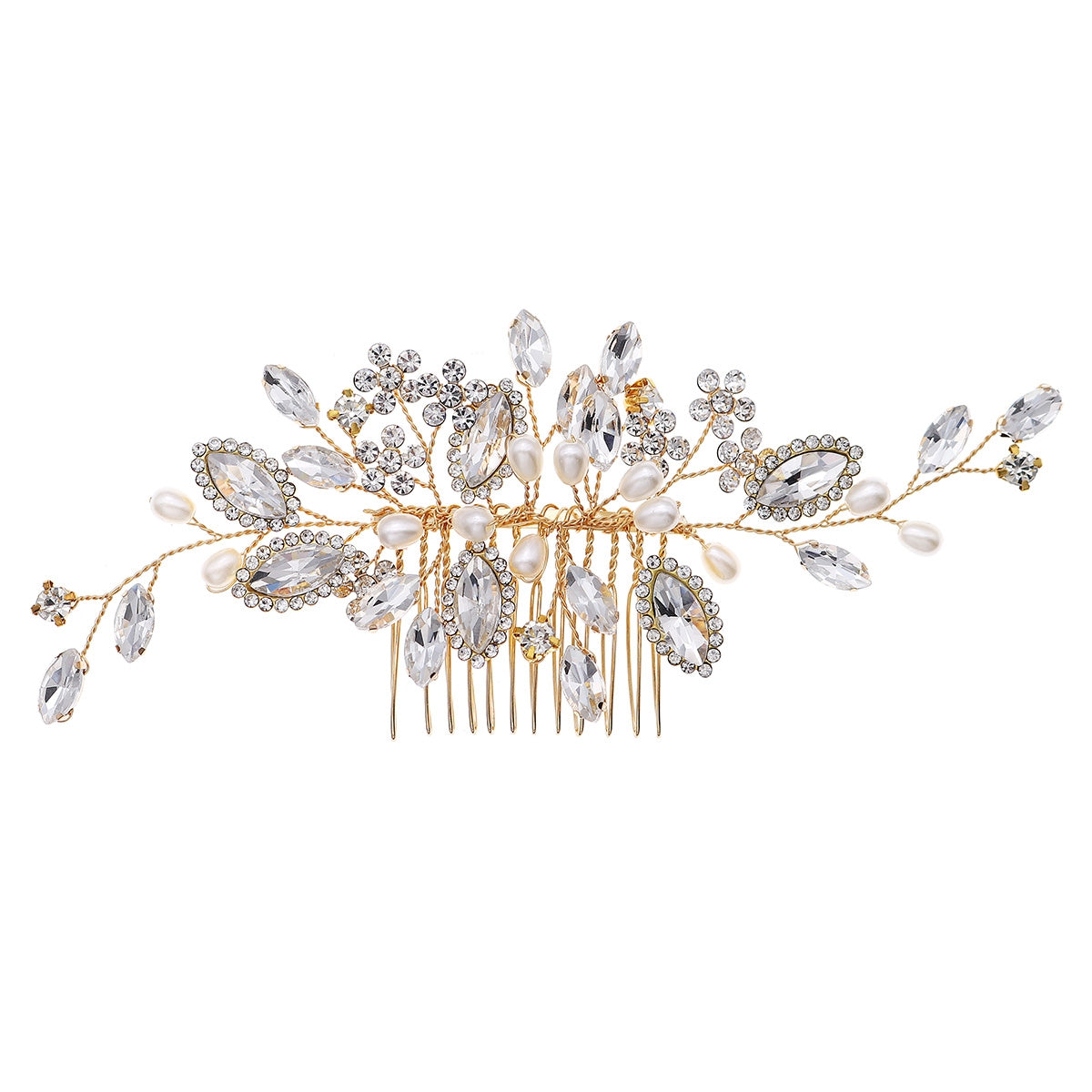 Women's Bridal Vintage Leaf Flower Hair Comb with Artificial Pearls and Rhinestones