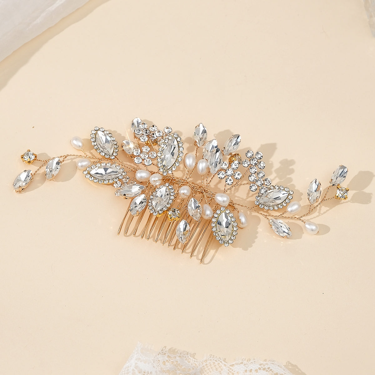 Women's Bridal Vintage Leaf Flower Hair Comb with Artificial Pearls and Rhinestones