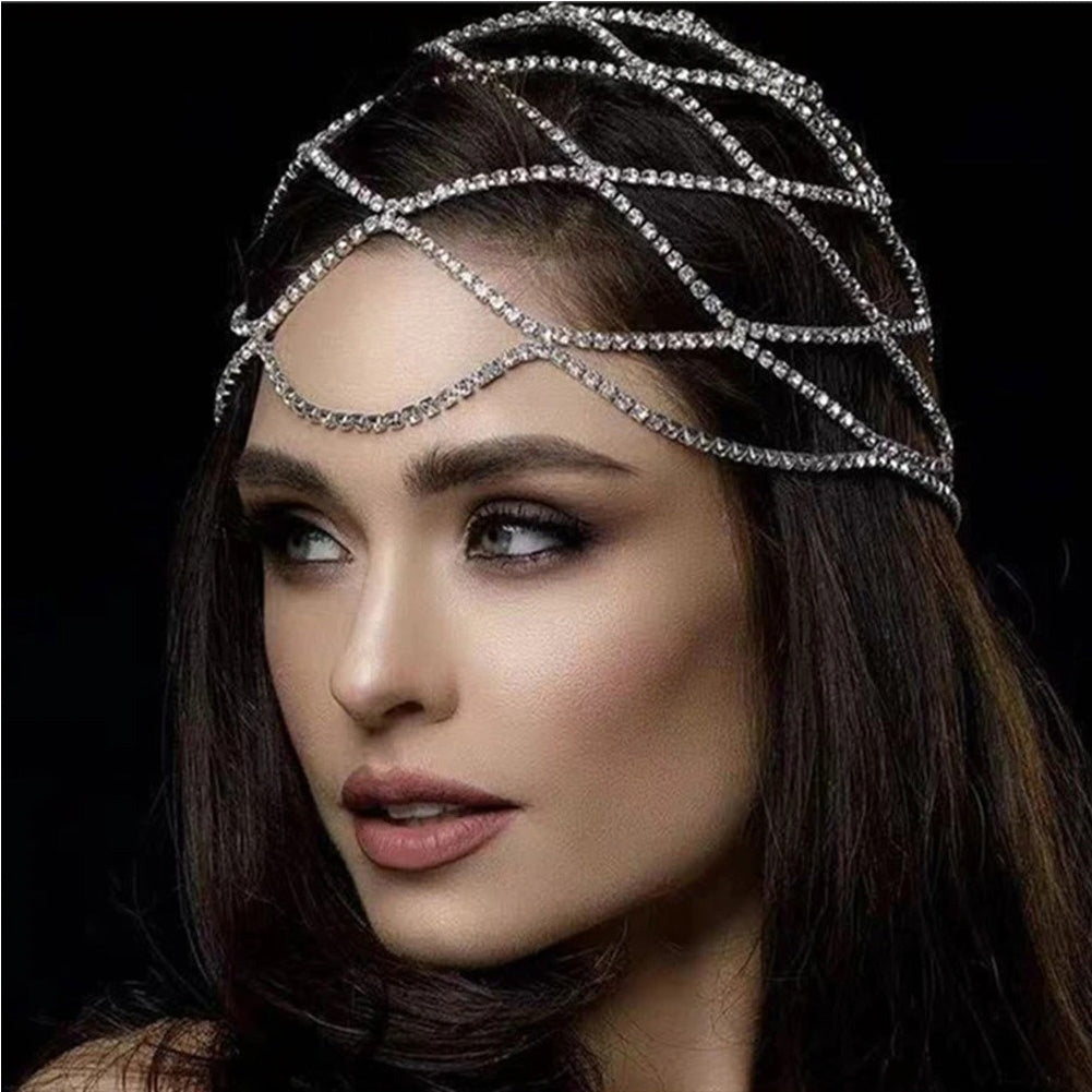 Women's Bridal Rhinestone Inlay Alloy Hairband with Tassel Mesh Design