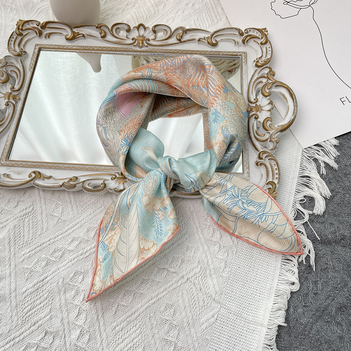 Women's Mulberry Silk Color Block Print Scarf - Luxury Twill Square Scarf for Fall/Winter