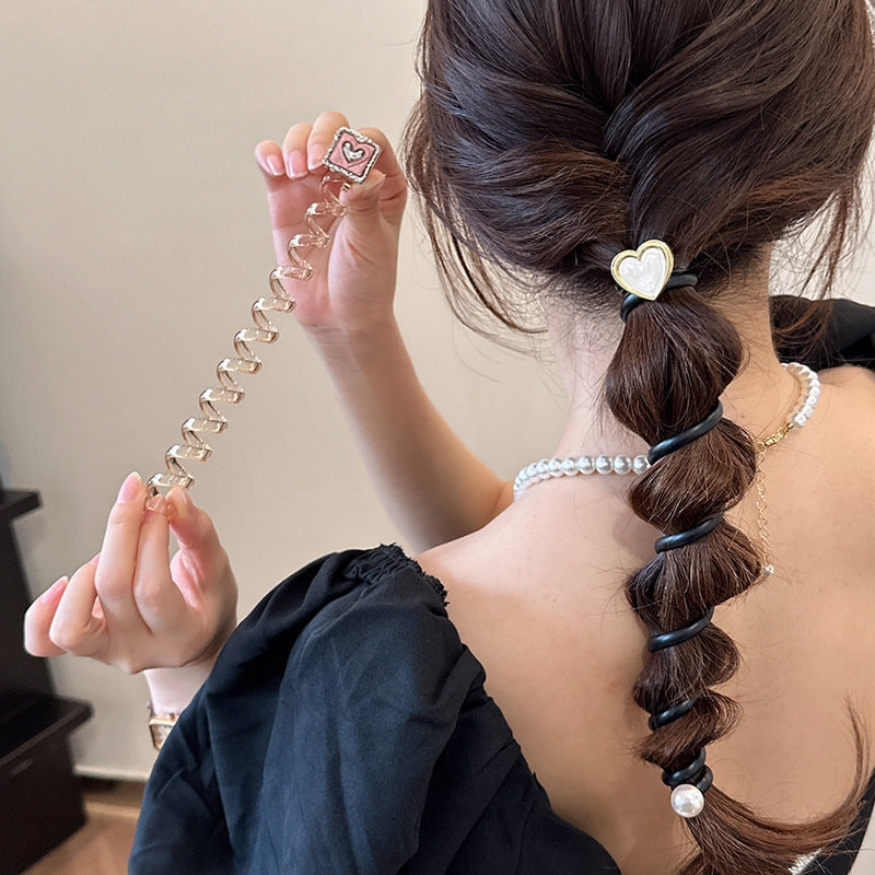 Women's Heart Shape Pearl Elastic Hair Tie Set