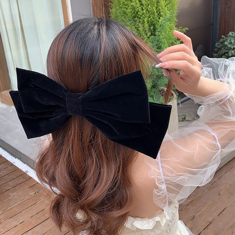 Women's Casual Velvet Bow Knot Hair Clip - Elegant Alloy Flannel Hairpin for Spring and Summer