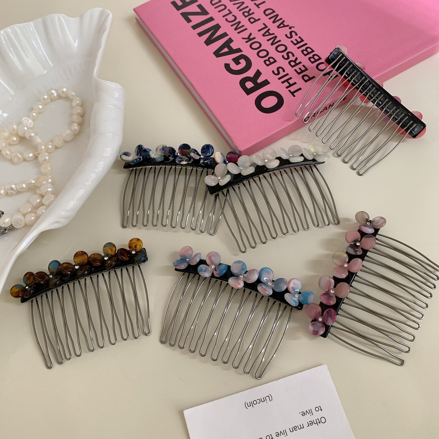 Women's Simple Flower Acetate Rhinestone Hair Comb 2024