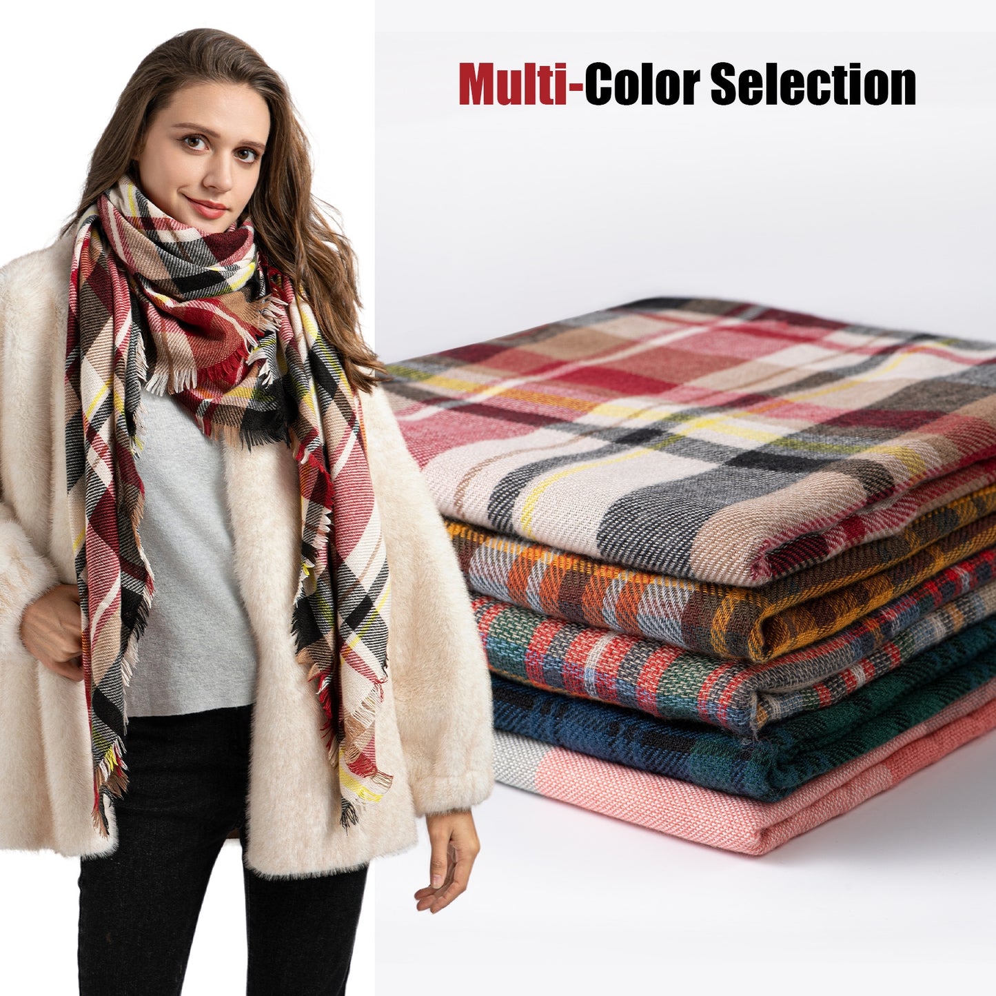 Women's Casual Lattice Polyester Scarf Shawl for Autumn Winter