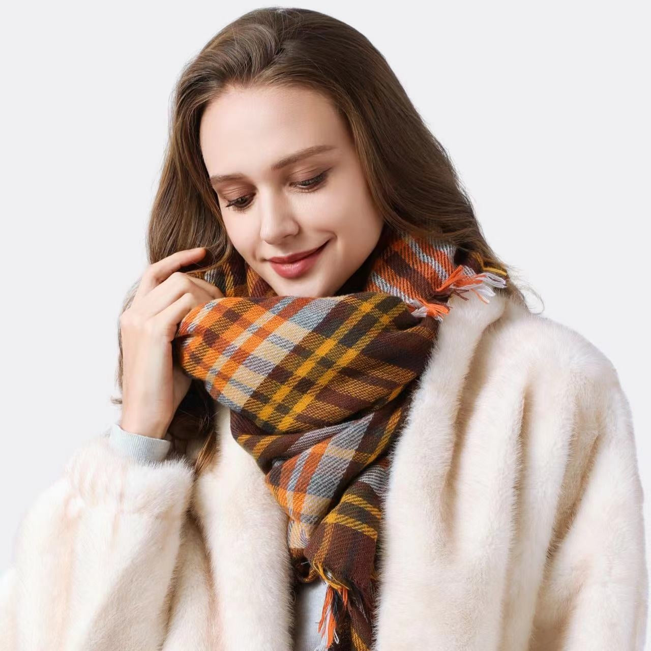 Women's Casual Lattice Polyester Scarf Shawl for Autumn Winter