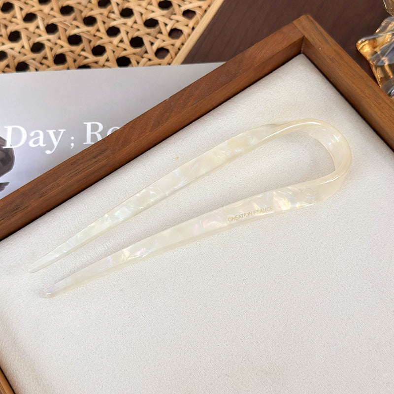 Women's Classic Marble Acetate U-Shaped Hairpin - Simple and Modern Versatile Design for Daily Wear