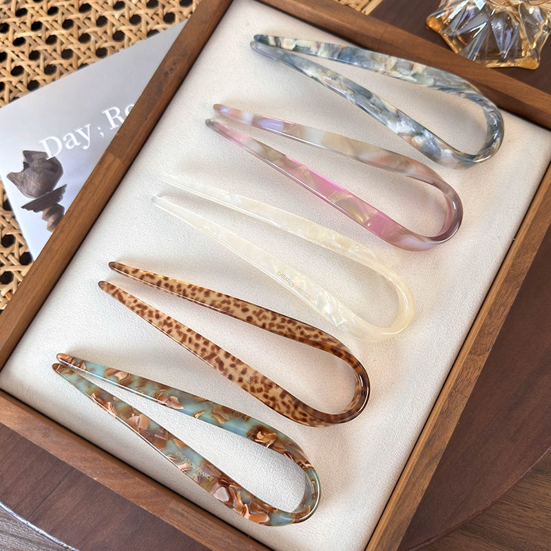 Women's Classic Marble Acetate U-Shaped Hairpin - Simple and Modern Versatile Design for Daily Wear