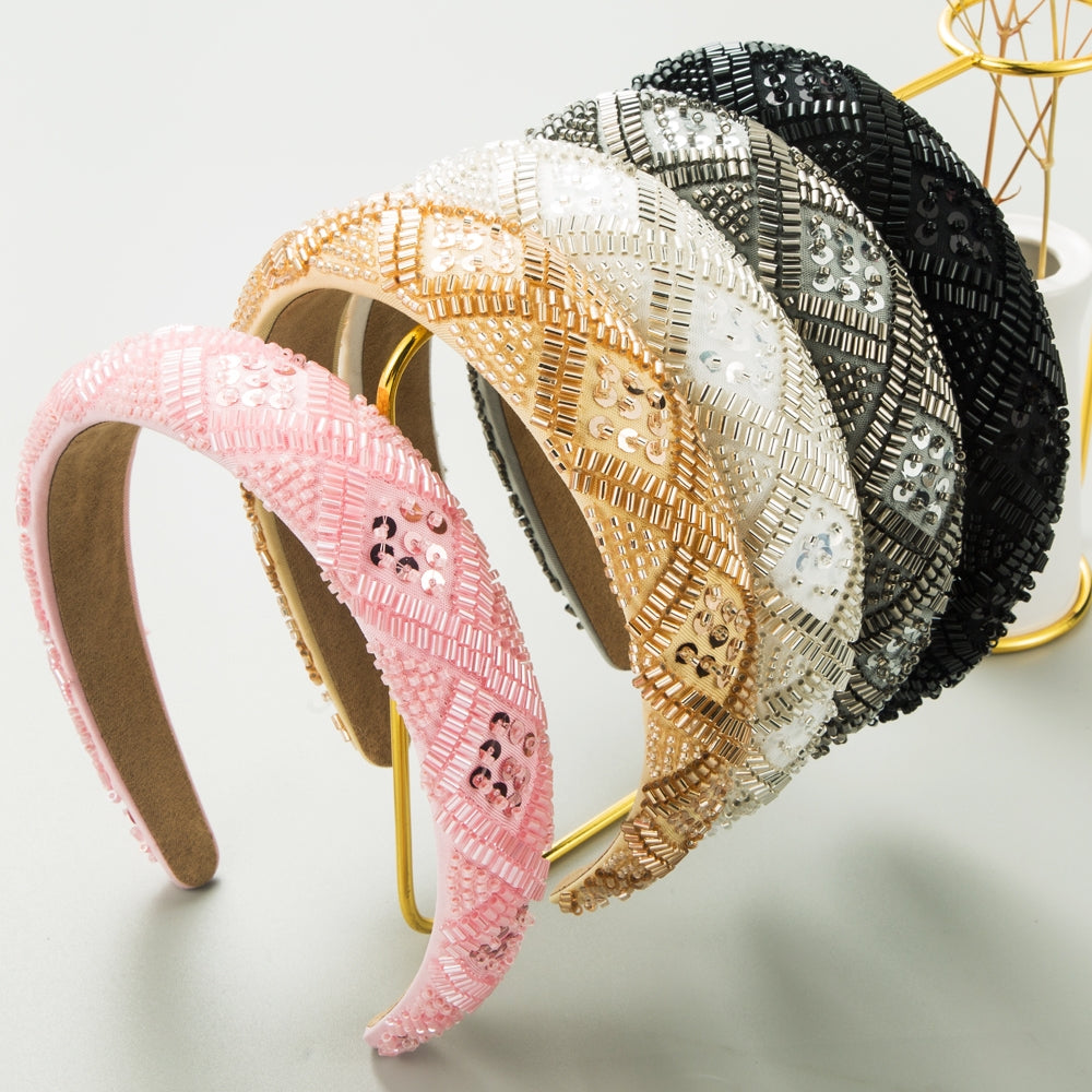 Women's Handmade Beaded Multi-Color Cross Pattern Hair Band