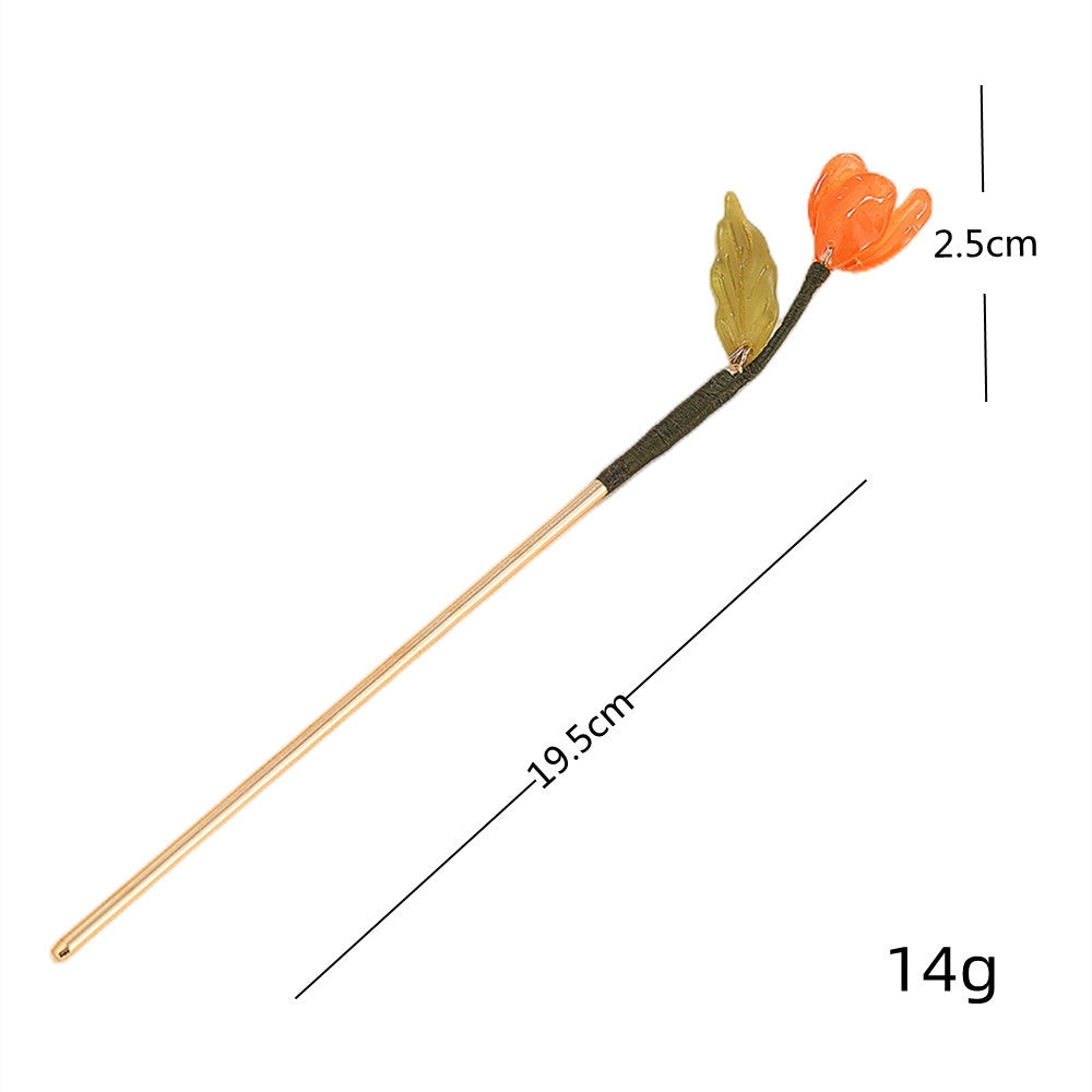 Chinoiserie Tulip Flower Alloy Hairpin - Elegant Hanfu Style Hair Accessory