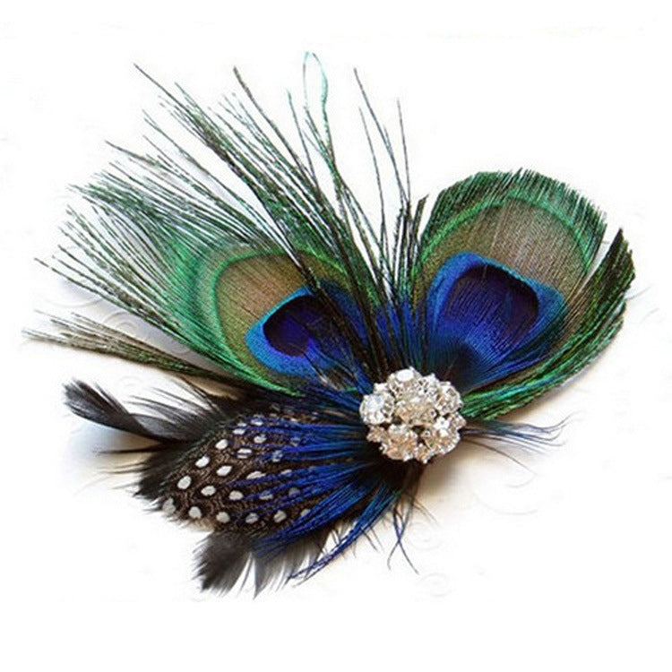 Women's Elegant Peacock Feather Hair Clip with Rhinestone Headband Accessory