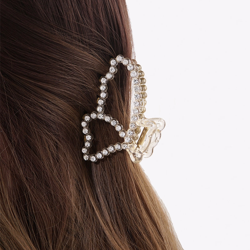 Women's Elegant Butterfly Hair Claw with Rhinestones and Pearls