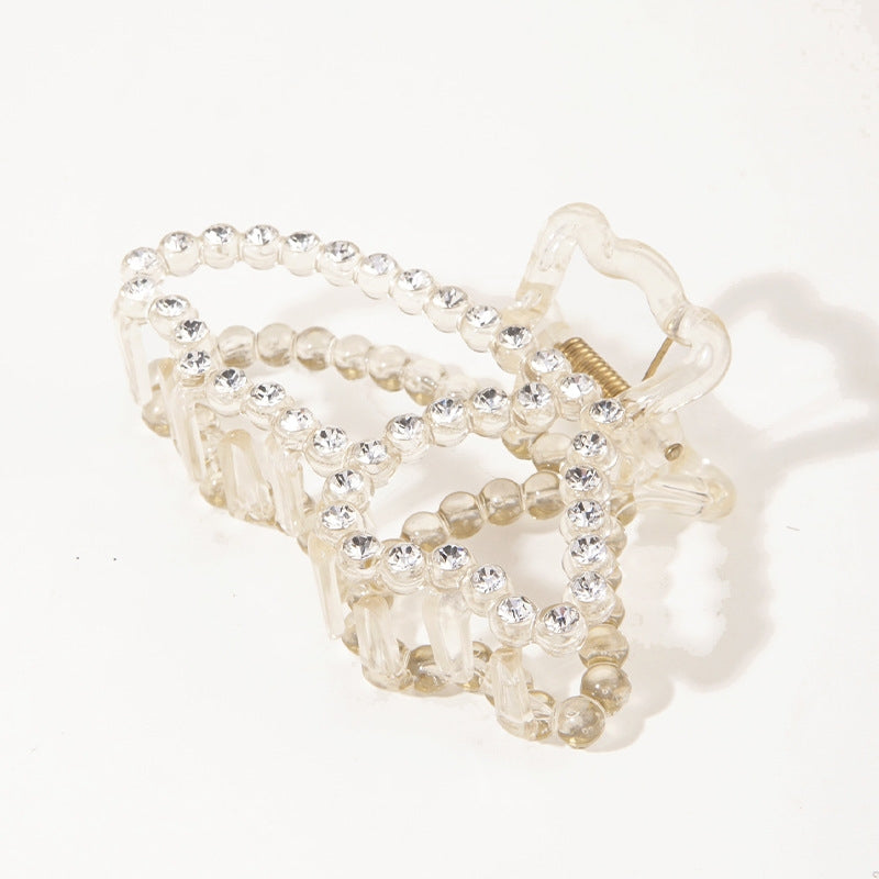 Women's Elegant Butterfly Hair Claw with Rhinestones and Pearls