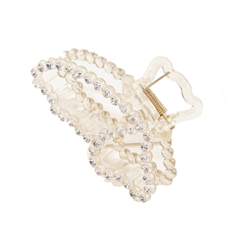 Women's Elegant Butterfly Hair Claw with Rhinestones and Pearls