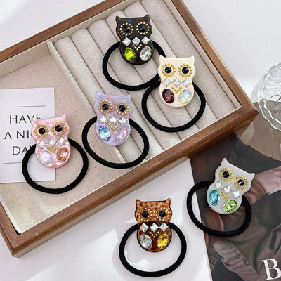 Women's Owl Rhinestone Acetate Hair Ring - Fashionable Ponytail Holder