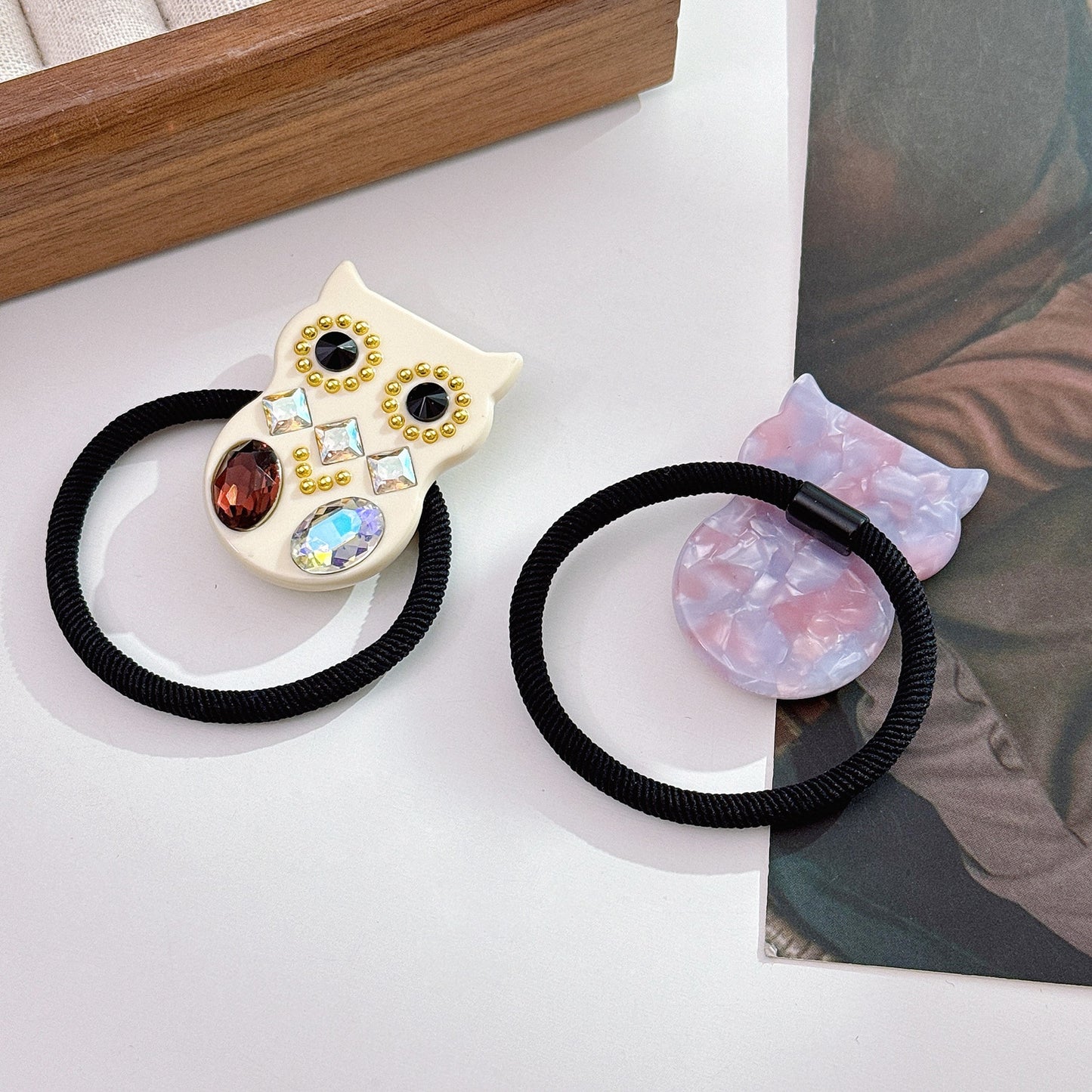 Women's Owl Rhinestone Acetate Hair Ring - Fashionable Ponytail Holder