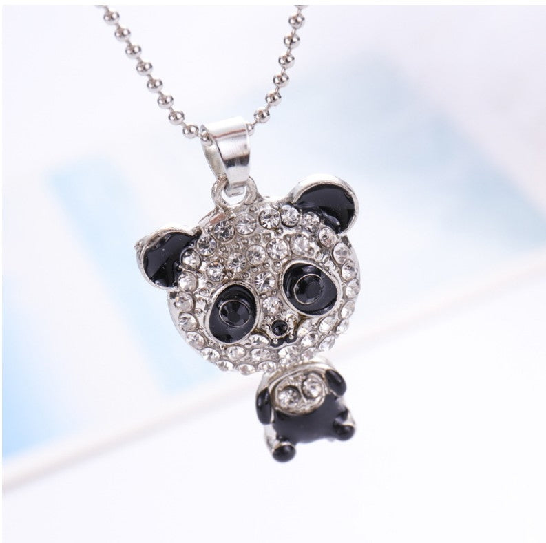 Women's Cute Panda Pendant Necklace with Rhinestone Accents