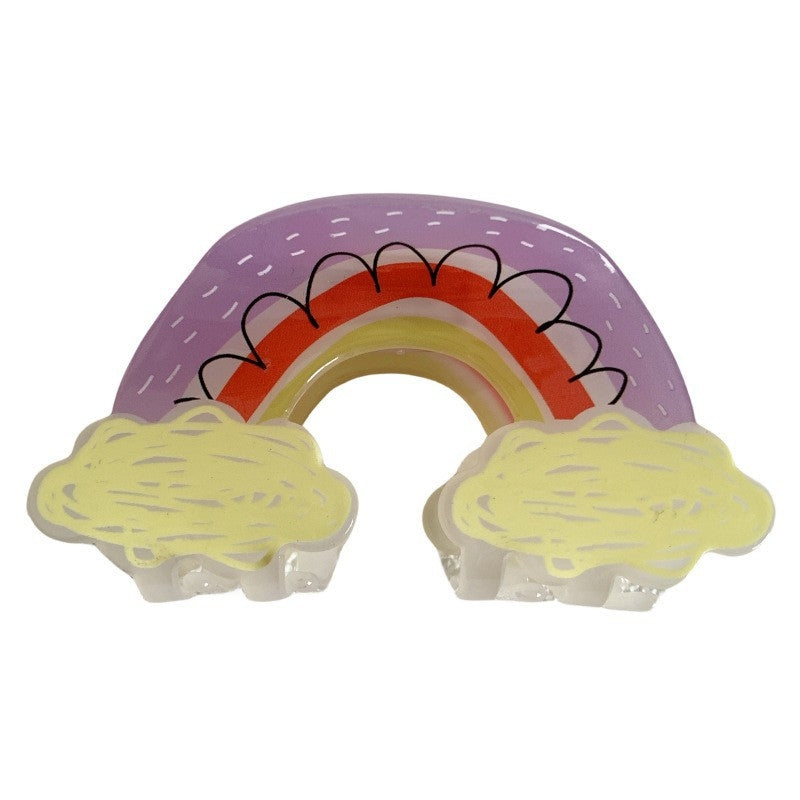 Women's Rainbow Acrylic Hair Claw Clip - Cute Cloud Graffiti Design