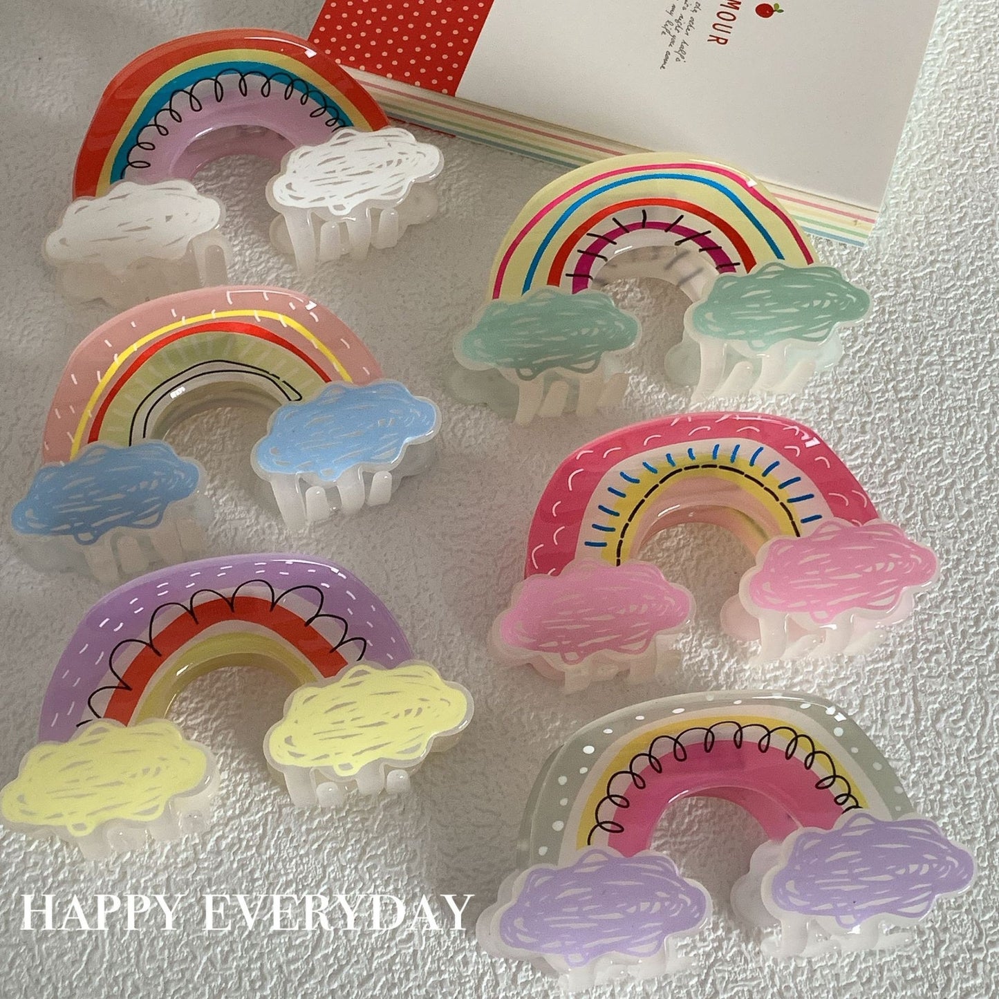 Women's Rainbow Acrylic Hair Claw Clip - Cute Cloud Graffiti Design