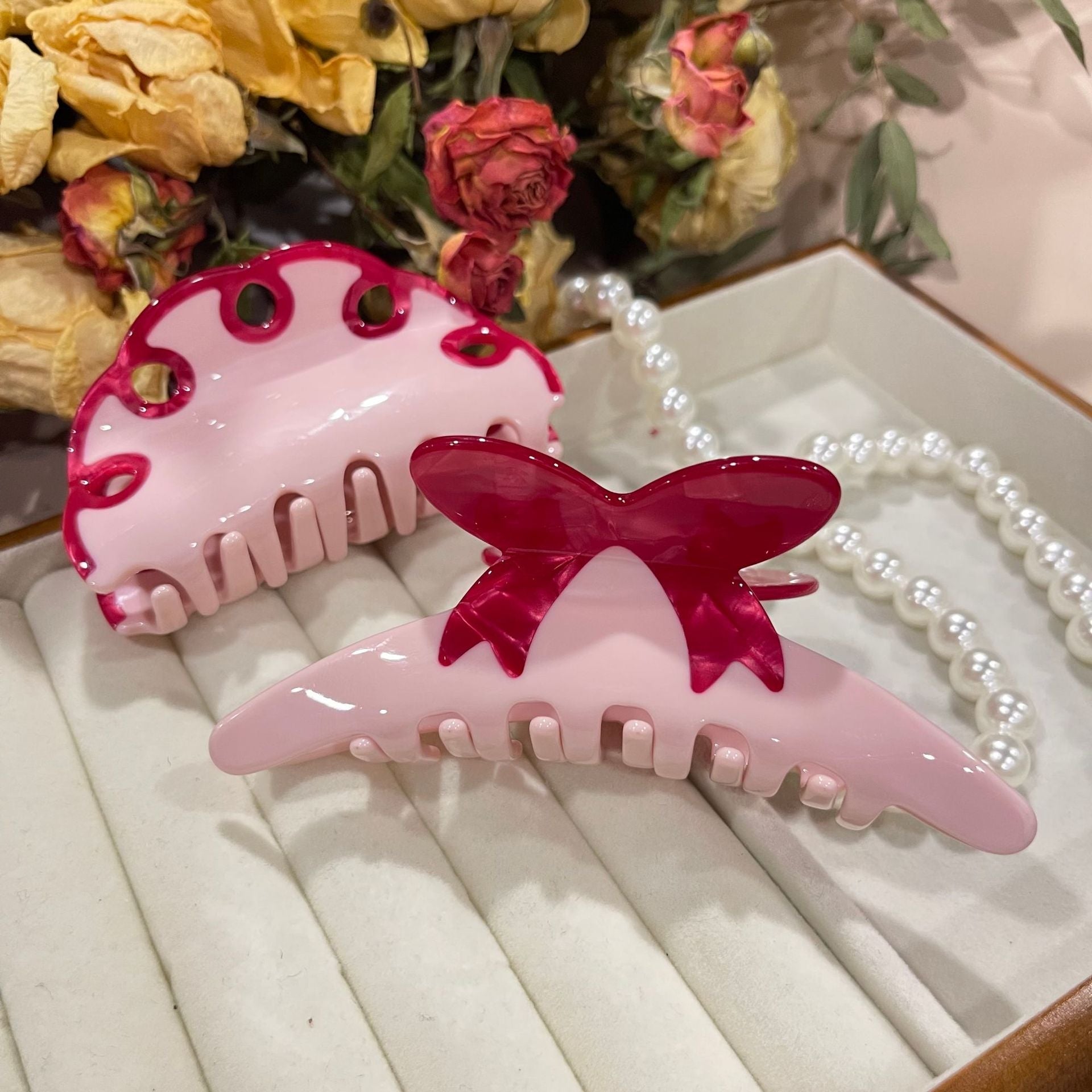 Women's Pink Bow Acetate Hair Claw Clip