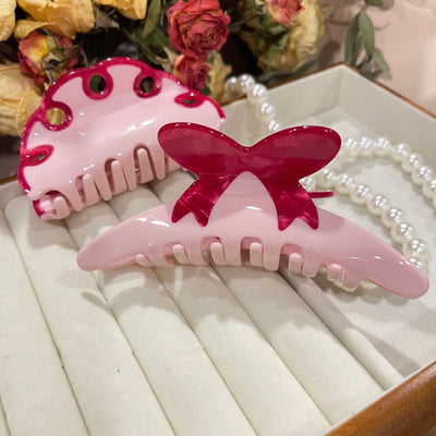 Women's Pink Bow Acetate Hair Claw Clip