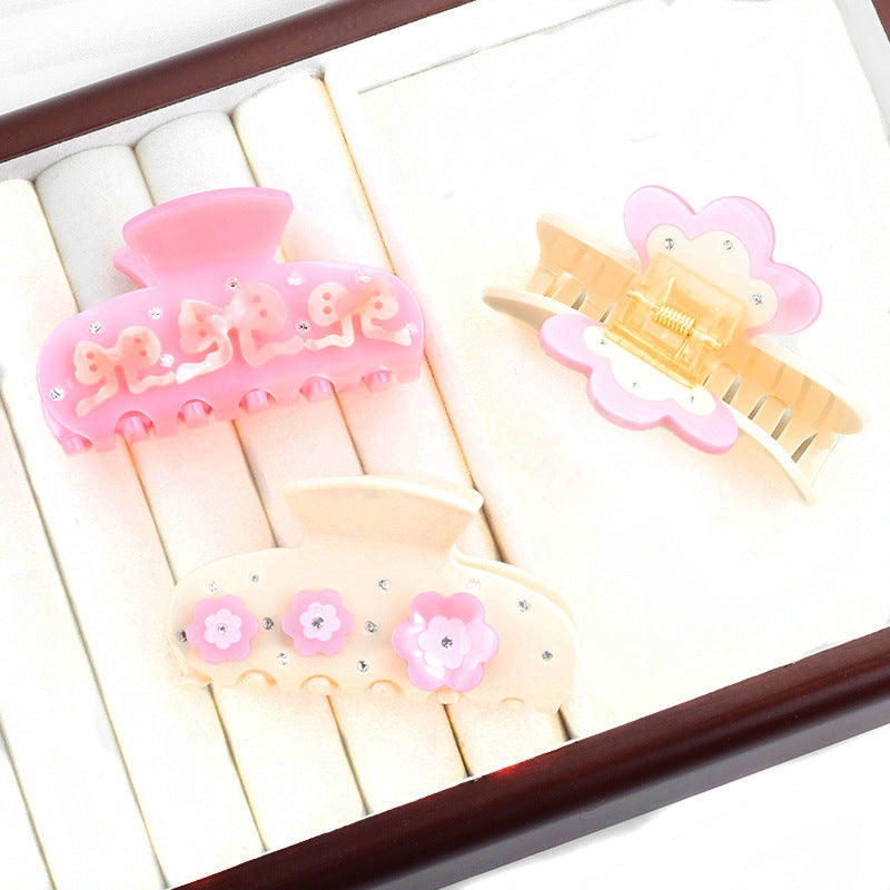 Women's Elegant Bow Knot Acetate Hair Claw Clip - Korean Style Dot Drill Flower Design