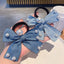 Women's Elegant Denim Blue Bow Beaded Pearl Hair Tie