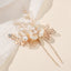 Women's Elegant Bridal Gold Leaf Pearl Flower Hairpin