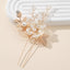 Women's Elegant Bridal Gold Leaf Pearl Flower Hairpin