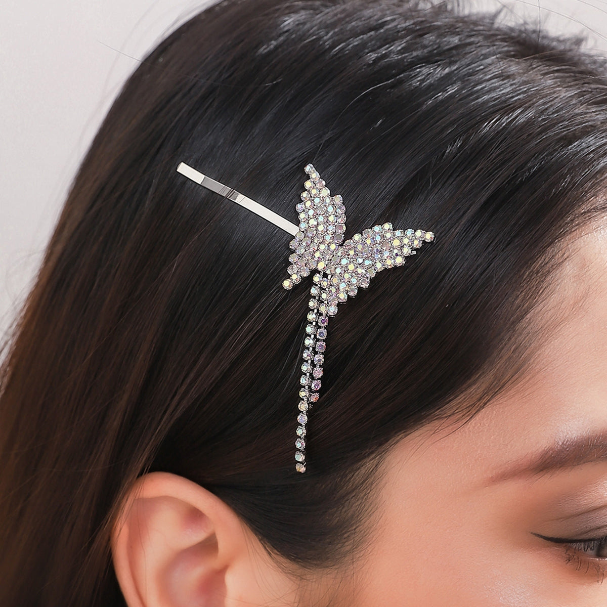 Women's Rhinestone Butterfly Tassel Hair Clip - Elegant Metal Plating Hair Accessory