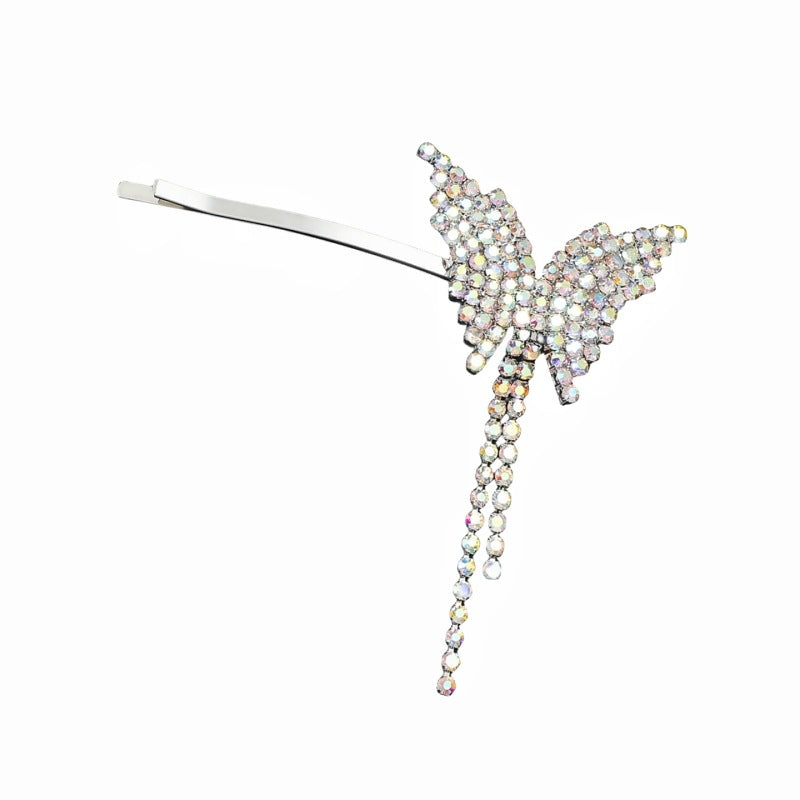 Women's Rhinestone Butterfly Tassel Hair Clip - Elegant Metal Plating Hair Accessory