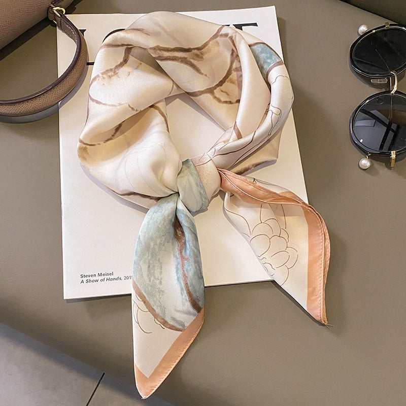 Women's Elegant Color Block Satin Print Silk Scarf Shawl