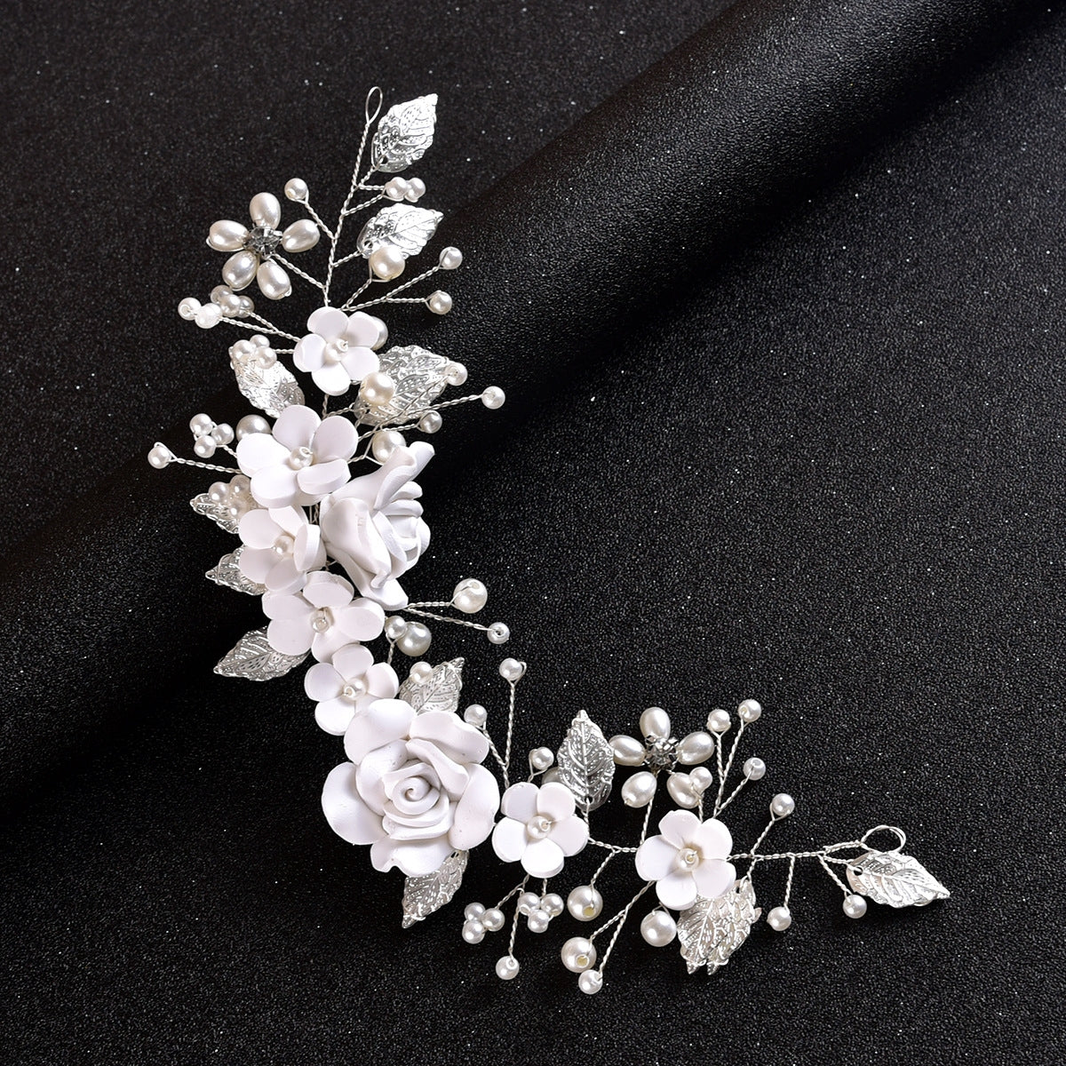 Women's Elegant Pearl & White Floral Hair Clip for Bridal Updo