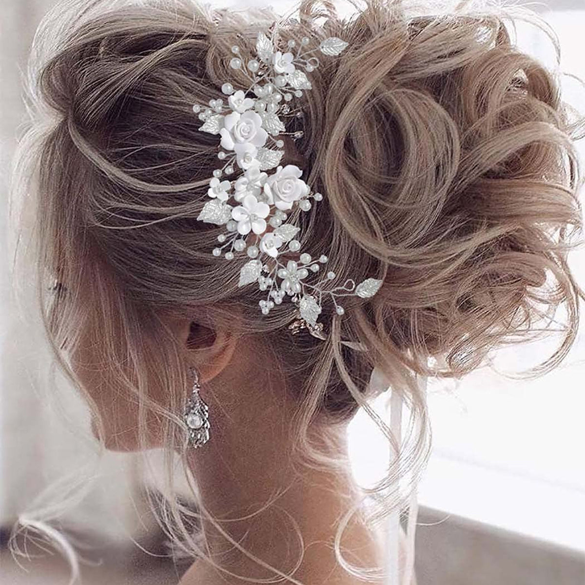 Women's Elegant Pearl & White Floral Hair Clip for Bridal Updo