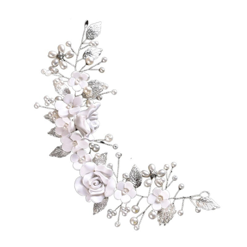 Women's Elegant Pearl & White Floral Hair Clip for Bridal Updo