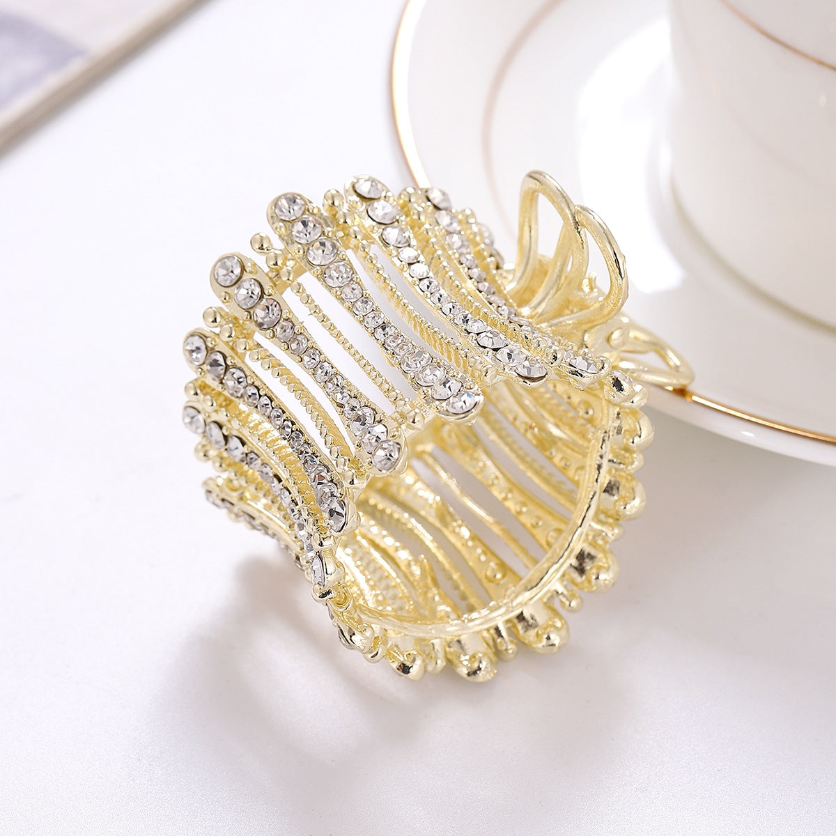 Women's Elegant Geometric Rhinestone Pearl Hair Claw Clip