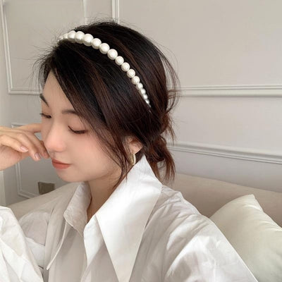 Women's Geometric Pearl Beaded Headband - French Retro Style