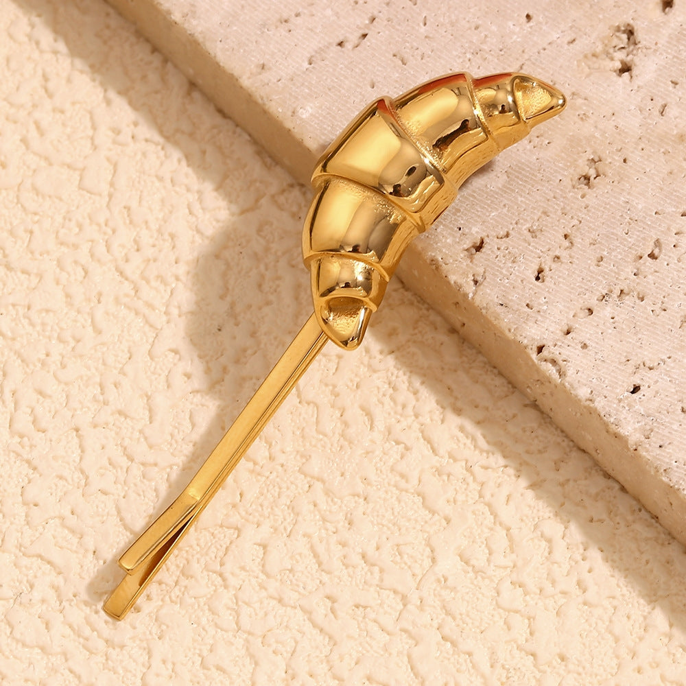 Women's Elegant 18K Gold Plated Stainless Steel Horn Hair Clip