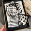 Women's Elegant Houndstooth Silk Scarf and Hair Ribbon