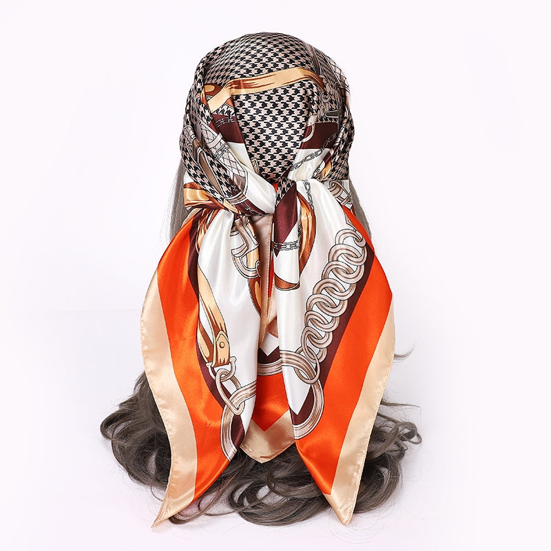 Women's Elegant Houndstooth Print Silk Scarf Shawl