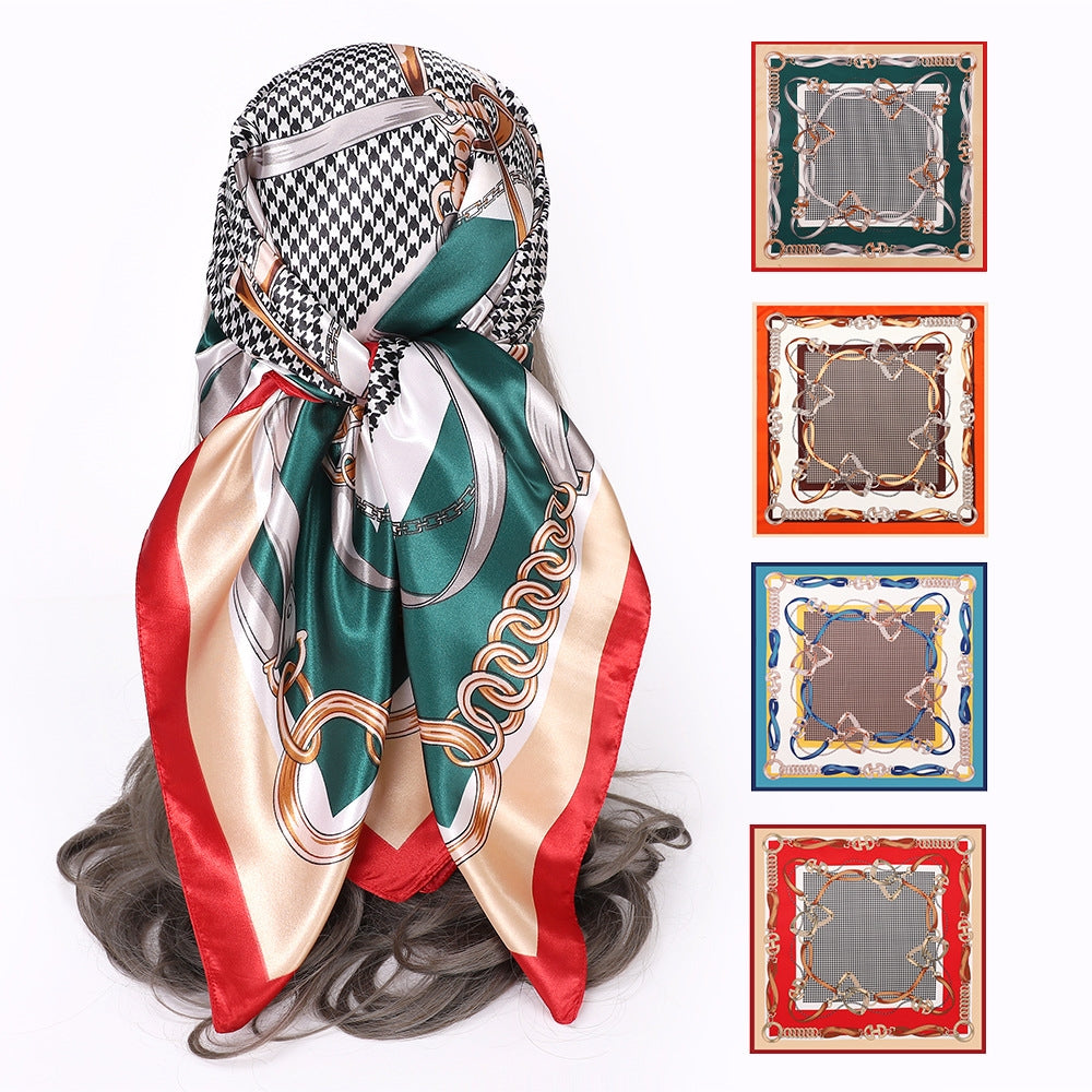 Women's Elegant Houndstooth Print Silk Scarf Shawl