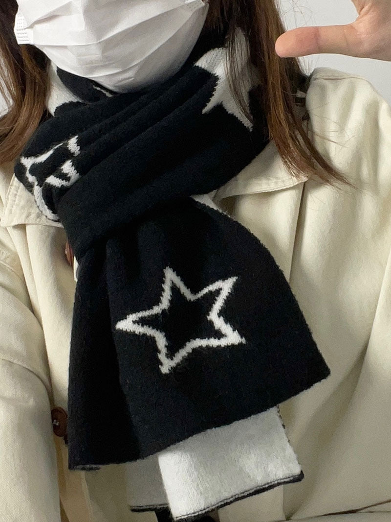 Women's Elegant Star Knit Reversible Scarf - Cozy Winter Accessory