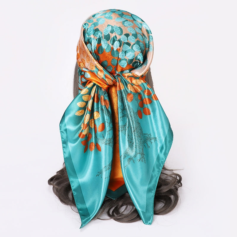 Women's Elegant Streetwear Orange Printed Silk-Like Scarf Kerchief 90cm