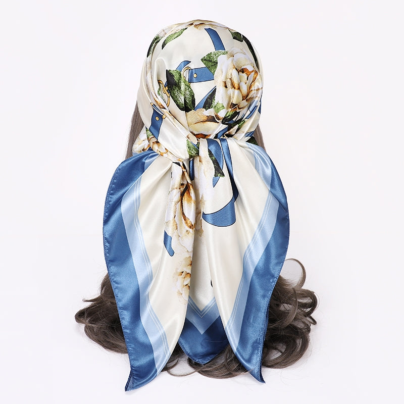 Women's Elegant Floral Print Silk Scarf Kerchief